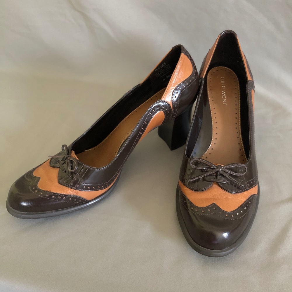 Nine West Dark and Light Brown Loafer-Style Heel
